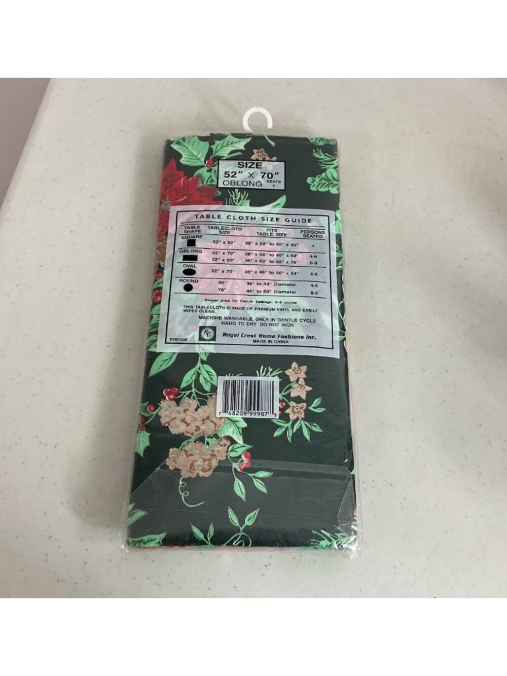 Vintage Green Christmas Tablecloth Flannel Back 52 X 70 Oblong New - Picture 3 of 5